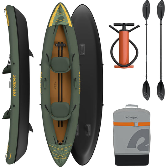 Retrospec Coaster Tandem Inflatable Kayak - 2 Person Inflatable Kayak for Adults, 440lb Weight Capacity, Puncture Resistant, Lightweight 2 Person Kayak with Adjustable Seats Paddle & Pump