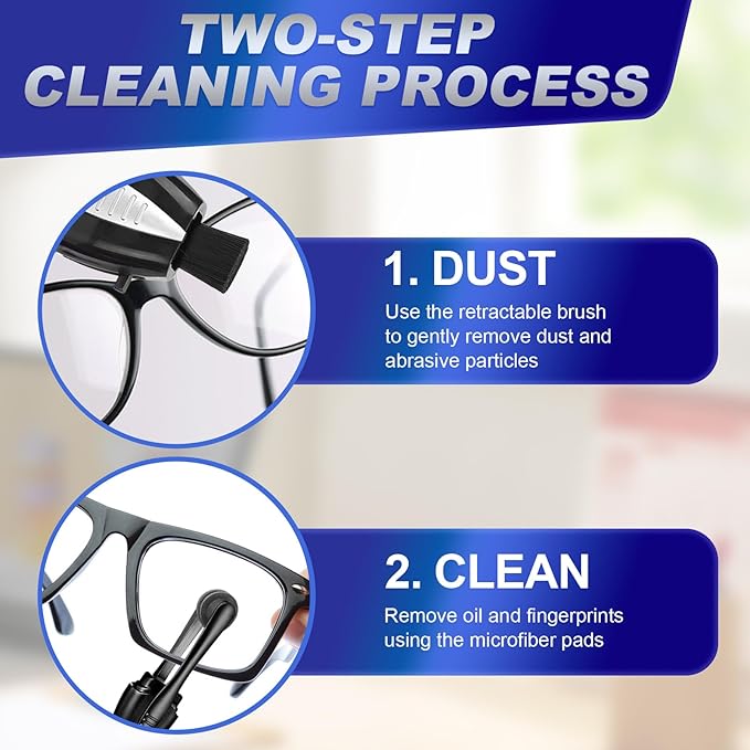 Portable Eyeglass Cleaner Kit (3PCS) - Carbon Fiber Tech for Cleaning on Glasses, Sunglasses and More - Easy Carry Travel & Office Use