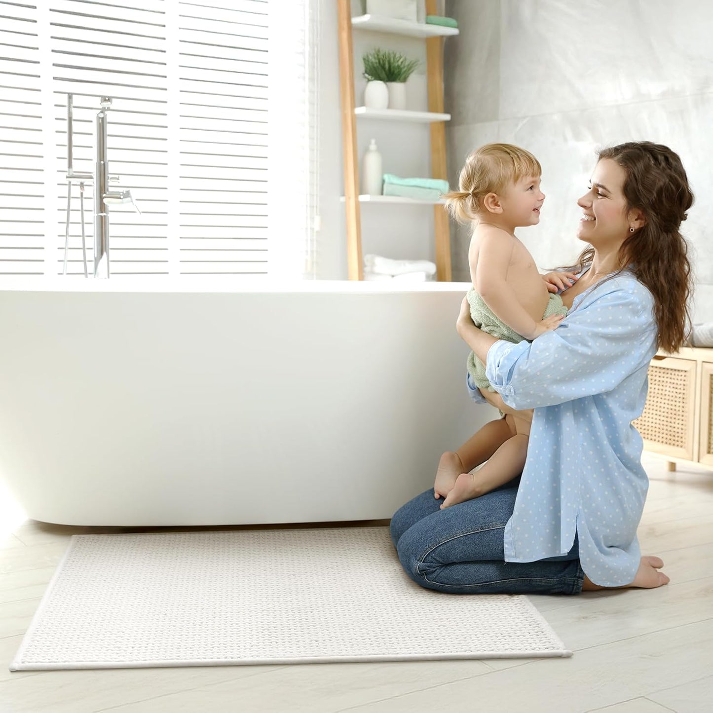 GRANNY SAYS White Bathroom Rugs, Absorbent Bath Mats for Bathroom, 36" x 24", Soft Chenille Bath Mat, Small Bath Rugs Non Slip Washable, Thin Rug for Tub and Shower