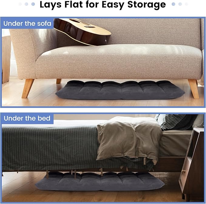 MAT EXPERT Floor Chair with Back Support, Floor Gaming Chair w/ 14 Adjustable Position,Soft Coral Fleece&Alloy Steel Frame, Foldable Floor Seat,Padded Lazy Couch Recliner for Meditating (Gray)