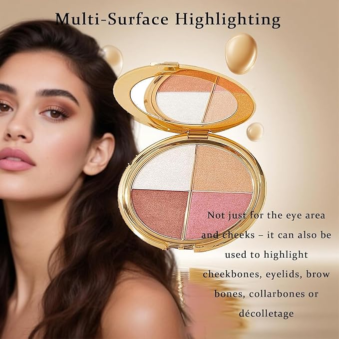 Eye & Cheek Palette - Eyeshadow and Highlighter Makeup (with Detachable Brush), Makeup Palettes Contour Kit, Shimmer Glow Face Highlighter Palette for Women Face, Natural Glow Contour Powder ((1pcs))