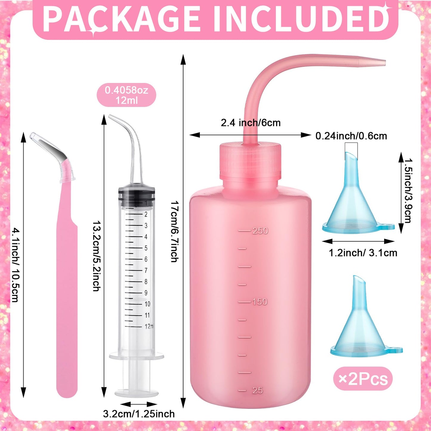 Skylety 9 Pcs Snow Globe Tumbler Supplies for Glitter Snow Globe Kit DIY Glass Cup Gift 16oz Pre Drilled Double Wall Cup with Lid and Straw Squeeze Bottle Funnel Tweezer Bent Syringe(Log Color)