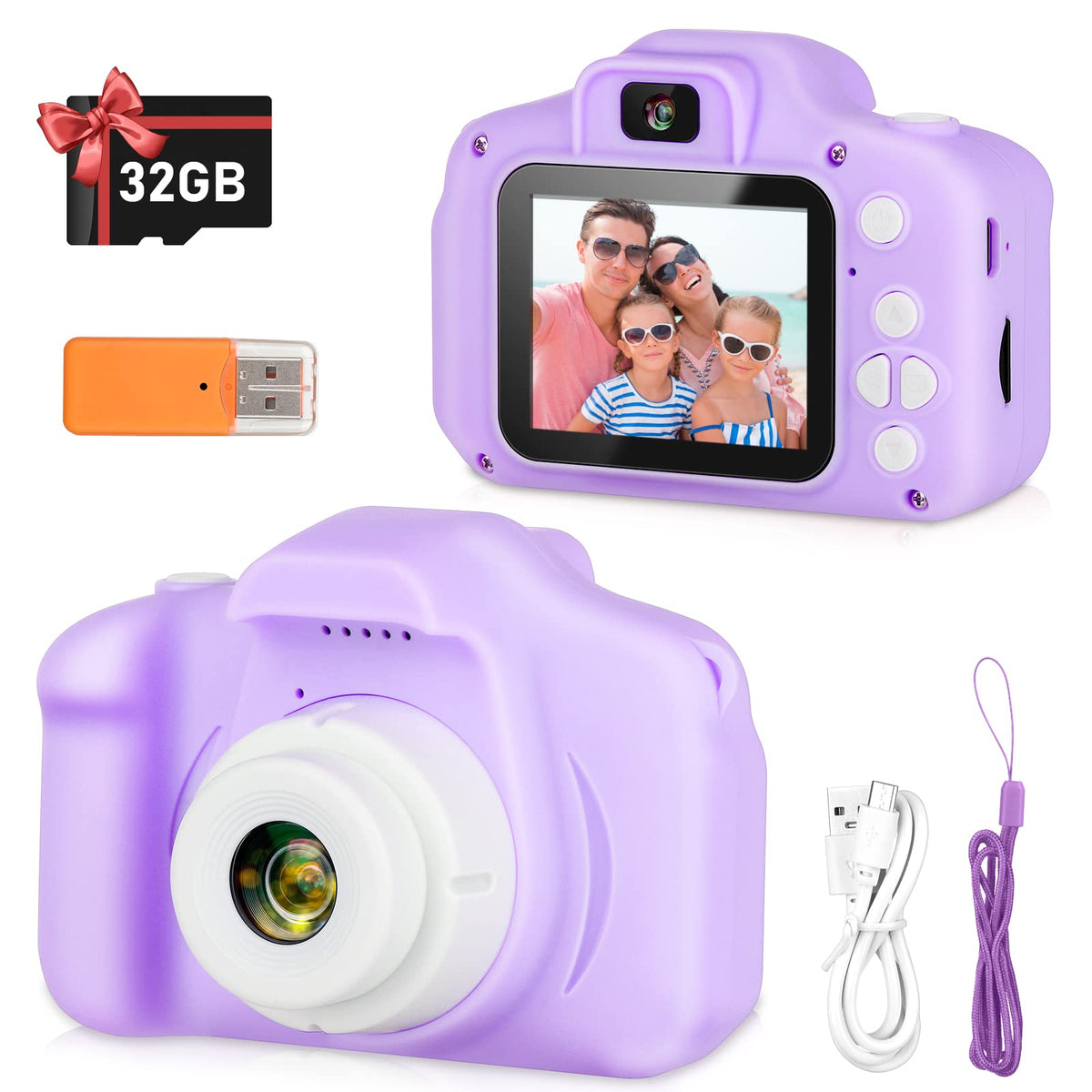 Zeacool Kids Camera, HD Digital Video Camera, Childrens Toys for 3 4 5 6 7 8 9 Year Old Boys/Girls, Selfie Camera for Kids, Christmas Birthday Gifts with 32GB SD Card (Purple)