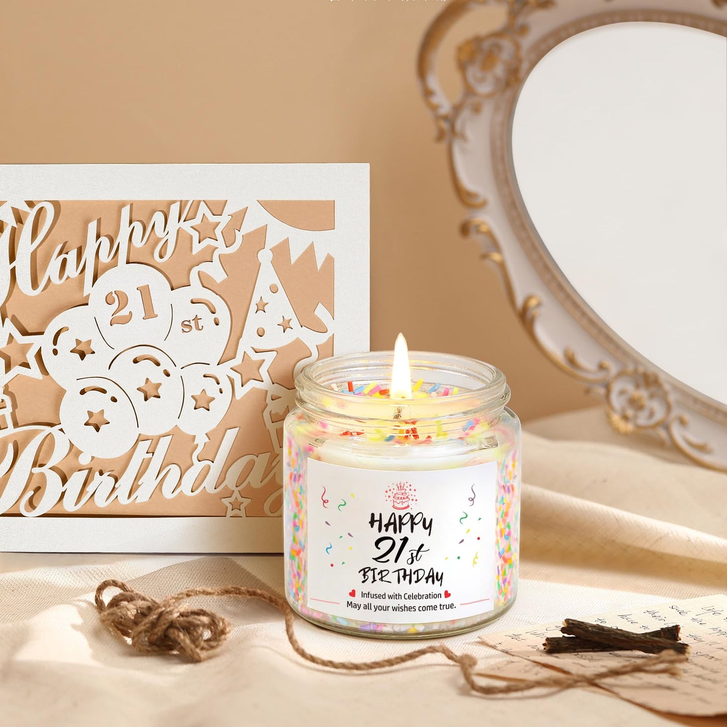 21st Birthday Gifts for Her, Unique 21 Year Old Birthday Gifts for Women, 21 Bday Decorations for Her, Gift for 21st Bday Woman w/ 16oz Coffee Cup, Candle, Bracelet, Hair Clip, Card, 7PCS