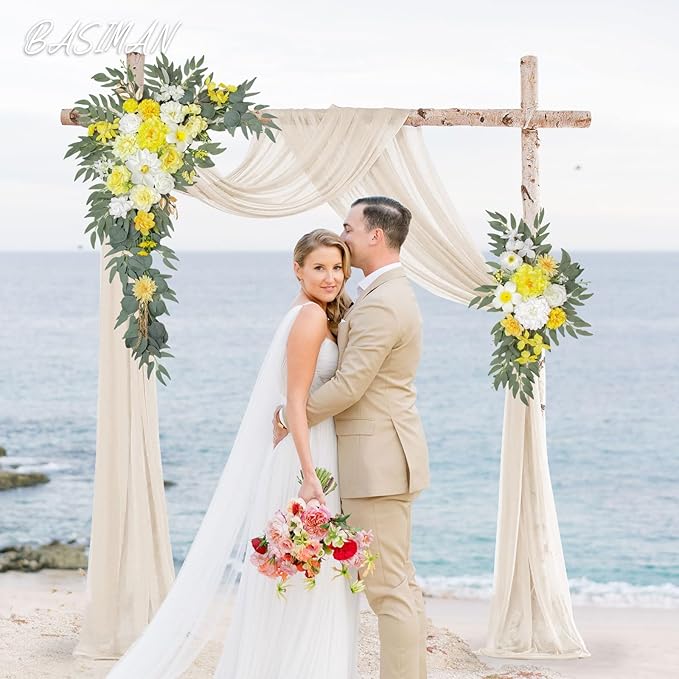 Arch Flowers with Drapes Kit (Pack of 3) for Wedding Ceremony Arbor and Reception Backdrop Decoration Wedding Welcome Signs Floral Birthday Party Decoration