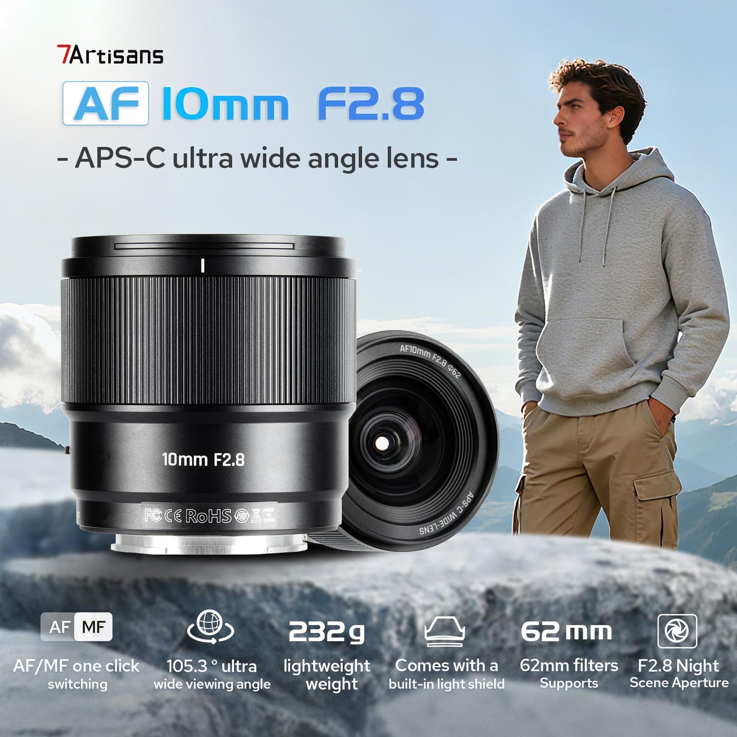 7artisans AF 10mm F2.8 Auto Focus APS-C Mirrorless Cameras Lens,105.3° Ultra Wide Angle for Vlogging/Selfies/Video/Travel/Portraiture/Street Photography/Humanistic Subjects (for Nikon Z Mount)