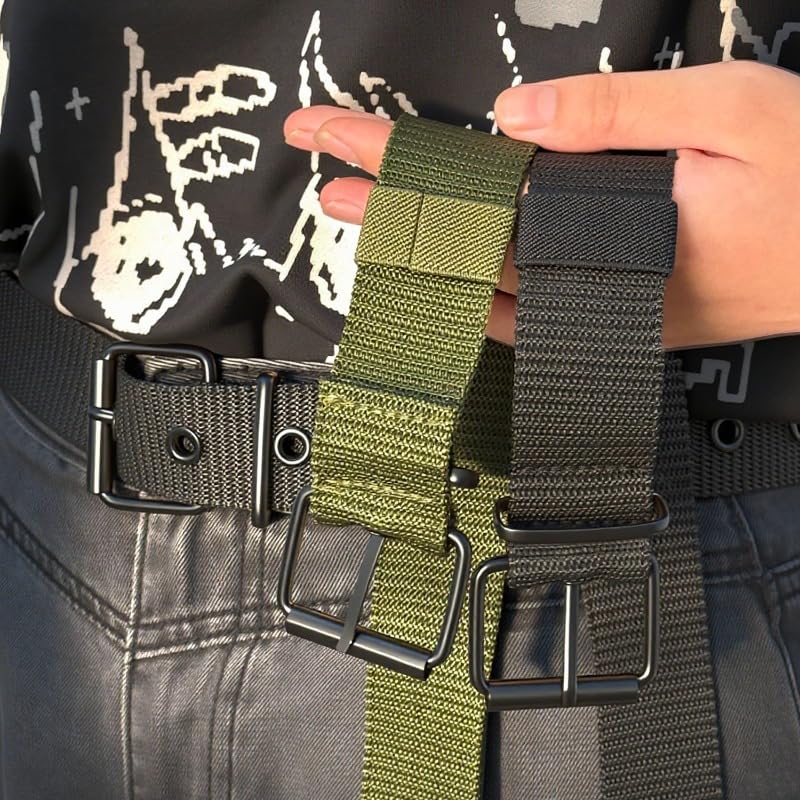Tactical Belts Men's Outdoor Sport Simple Practical Weave Nylon Canvas Cowboy Pants Women Belt (47Inches Length)