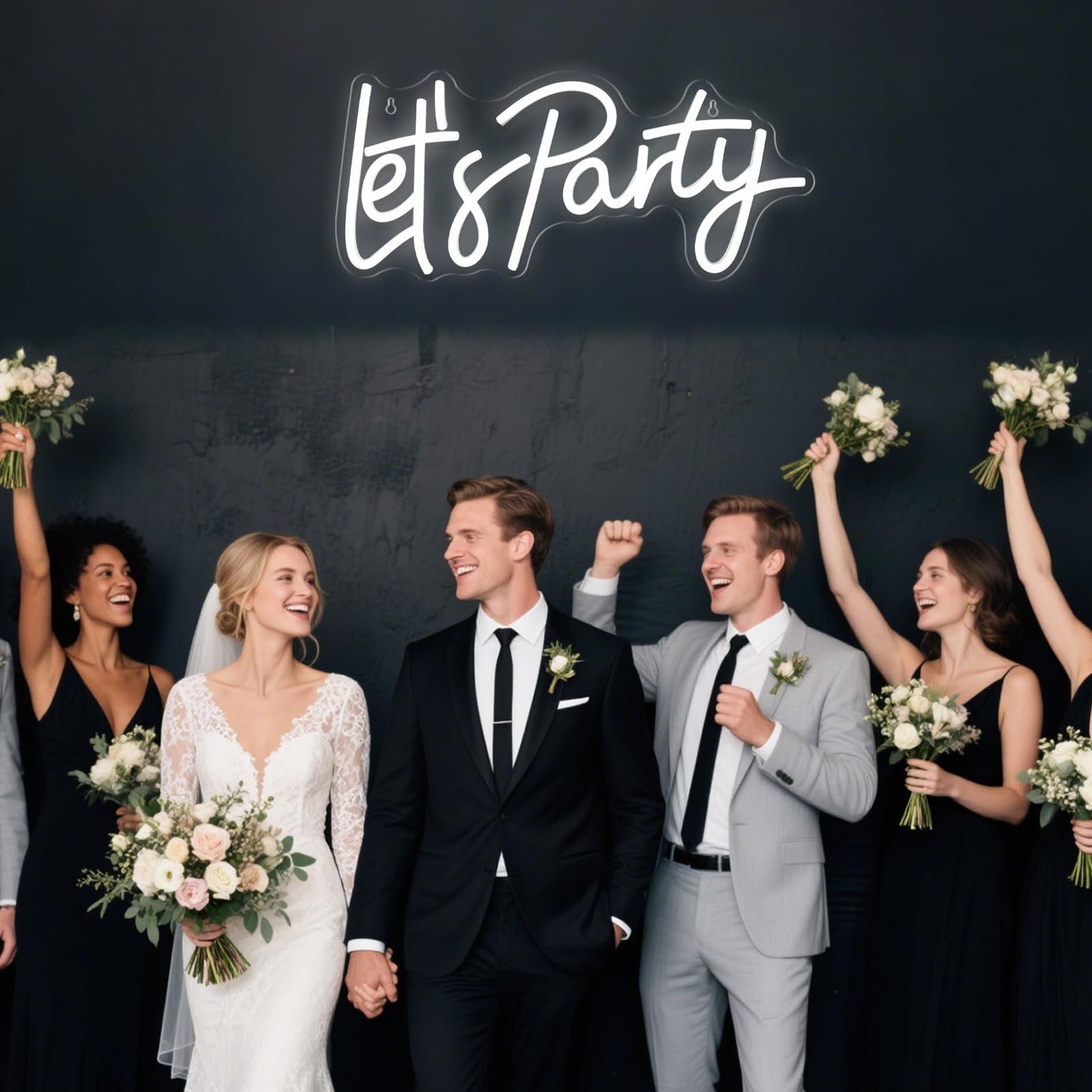 Let's Party Neon Sign for Wall Decor, LED Dimmable Let's Party Neon Light Up Sign Art Decorative Lights for Birthday, Wedding, Bachelorette, Engagement Party Decorations 15.91x7.09Inch White
