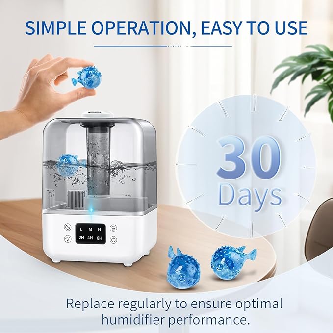 Humidifier Cleaning Fish 12-Pack: Demineralization Cartridge to Purifier Water | Prevent White Dust & Scale | Remove Odor | Universal Water Cleaner for Most Humidifier Tanks