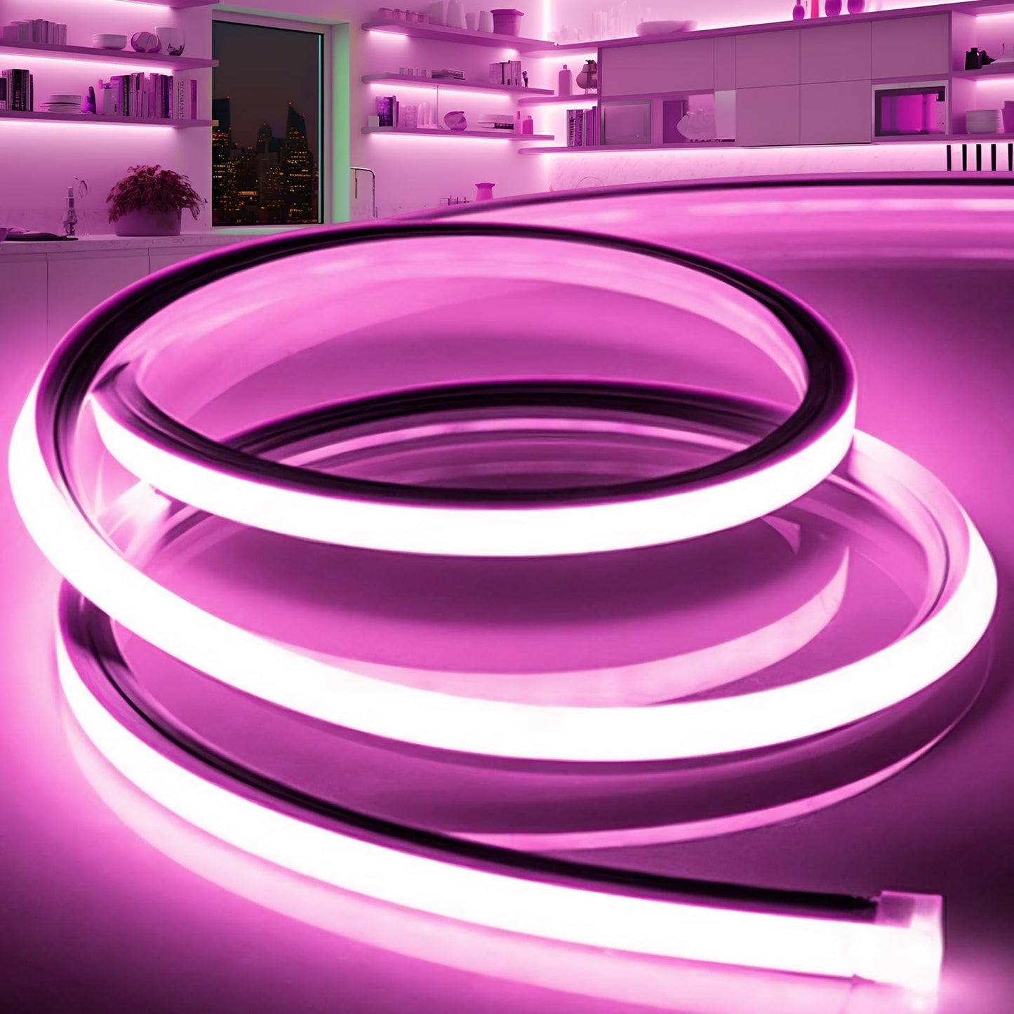 VOEWT LED Strip Lights Pink,32.8ft 110-120V Neon Rope Lights,Flexible Silicone Outdoor Waterproof Neon Strip Lights for Bedroom,Mirror,Kitchen Cabinet, Living Room,Halloween Decor