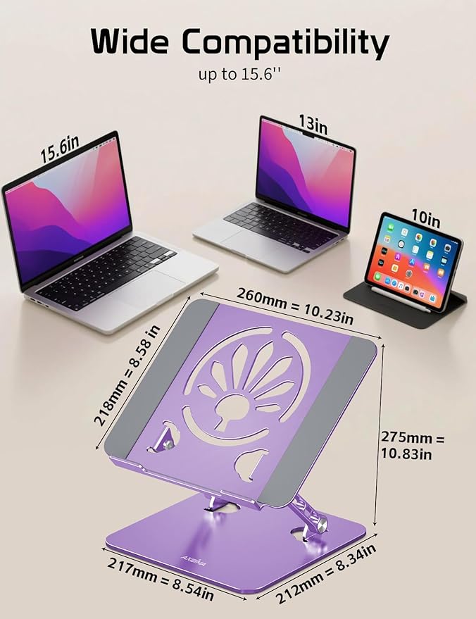 Axbima Aluminum Laptop Stand for Desk – Adjustable Ergonomic Laptop Riser, Foldable & Portable Holder Fit for MacBook & 10"-16" Laptops for Office, Home & Travel,Purple
