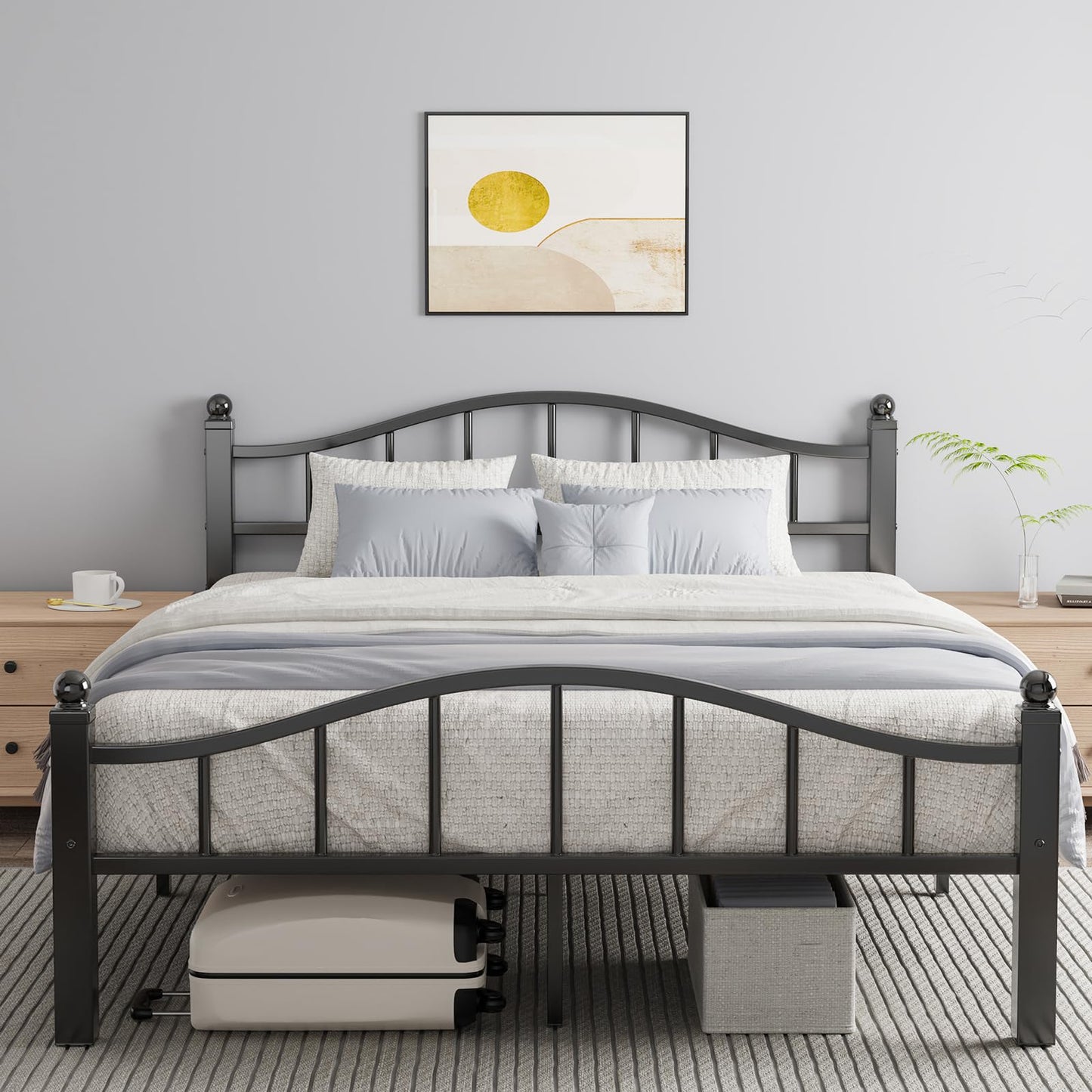 Blbeed Queen Size Bed Frames with Headboard, Noise-Free Design & Underbed Storage Heavy Duty Bed Frames with Headboard No Box Spring Needed/Tool-Free Assembly