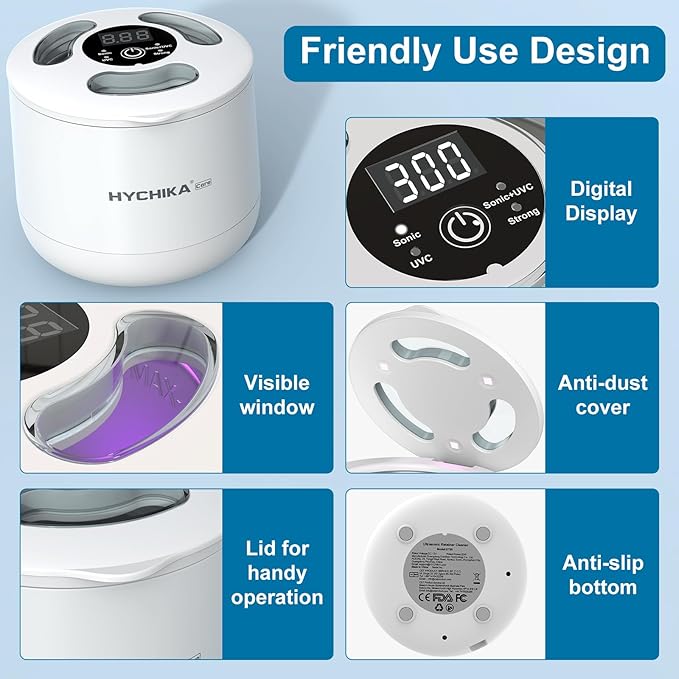 HYCHIKA 2026 Ultrasonic Retainer Cleaner Machine with UV,45kHz High Frequency,4 Upgraded Modes,UV Retainer Cleaner,200ML Dental Cleaning Pod,for Retainers,Night Guards,Braces etc.,Iceberg White