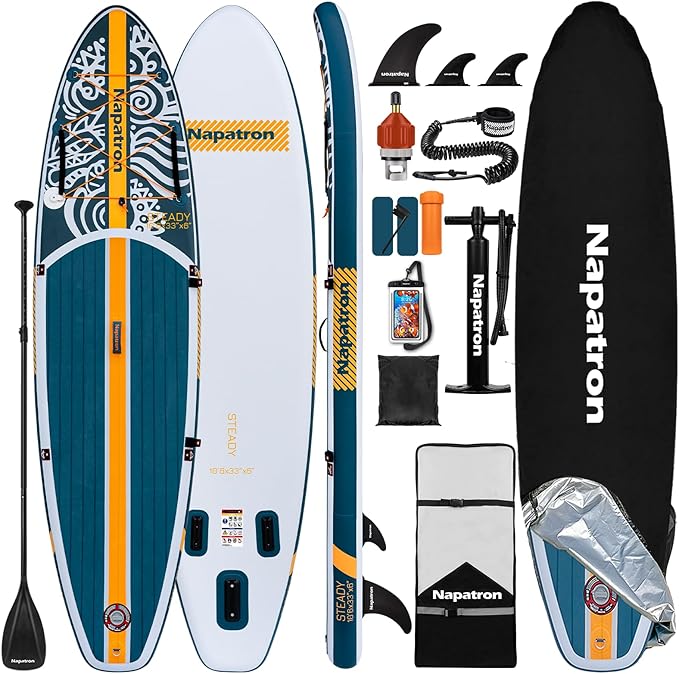 Napatron Inflatable Paddle Board, 10'6" Ultra Lightweight SUP with Adjustable Paddle, Anti-Slip Deck,Coiled Leash & Carry ...