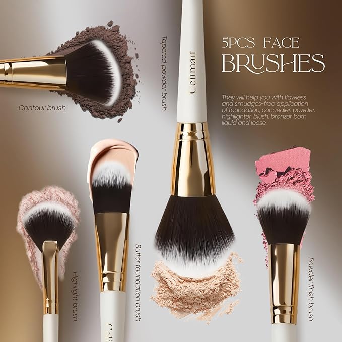 Makeup Brushes Set 12 Piece Professional & Beginner Friendly, Soft Synthetic Bristles for Face Eyeshadow Blending, Easy to Clean Travel Ready with Case, Ergonomic Wooden Handle (Dark White)