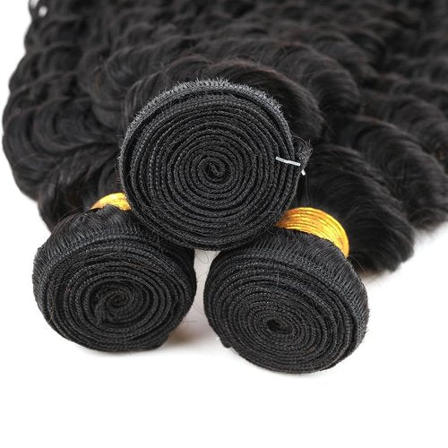 Human Hair Bundles Brazilian Deep Wave Weaves 18 20 22inch 12A 100% Unprocessed Virgin Human Hair Deep Wave Quick Weave Raw 3 Bundles Deals Natural Black
