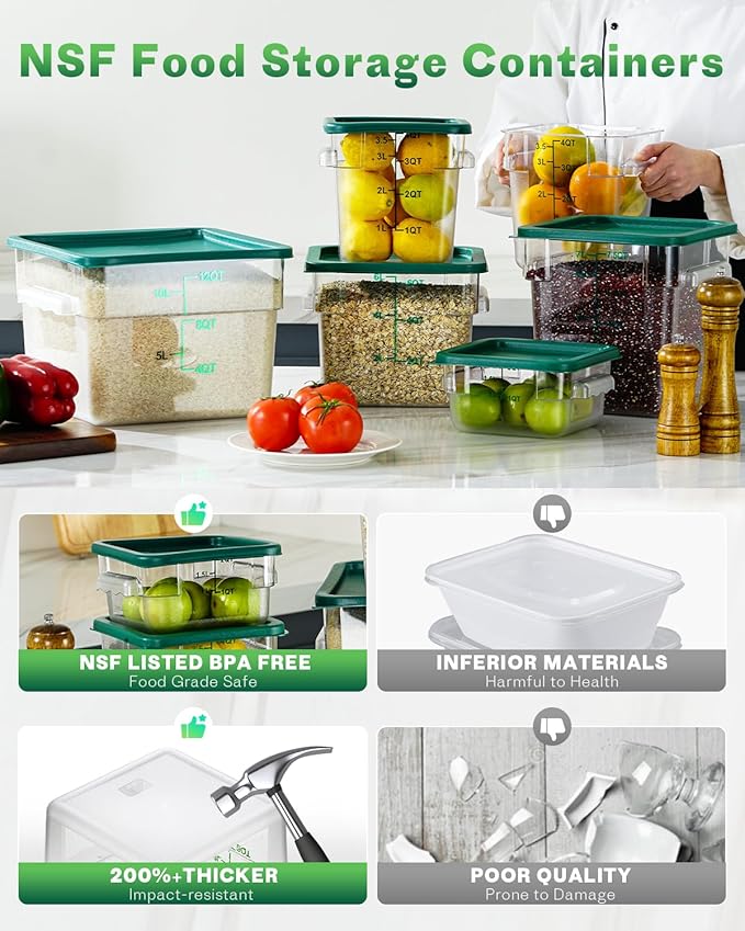 8QT Clear Food Storage Containers: 2 PCS[Food Grade][Hot&Cold Resistant] NSF Food Storage Containers with Lids for Home Restaurant Kitchen Storage Pizza Proof Dough, BPA Free(GREEN N11)