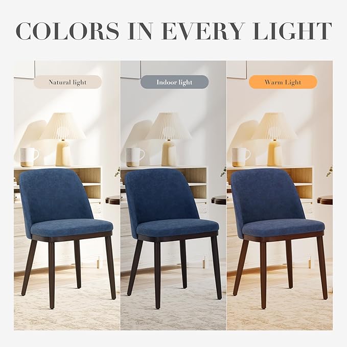 COLAMY Upholstered Dining Chairs Set of 4, Modern Kitchen Chairs with Back, Leather Side Dining Room Chairs with Wood Legs for Kitchen Dining Room Restaurant,Blue
