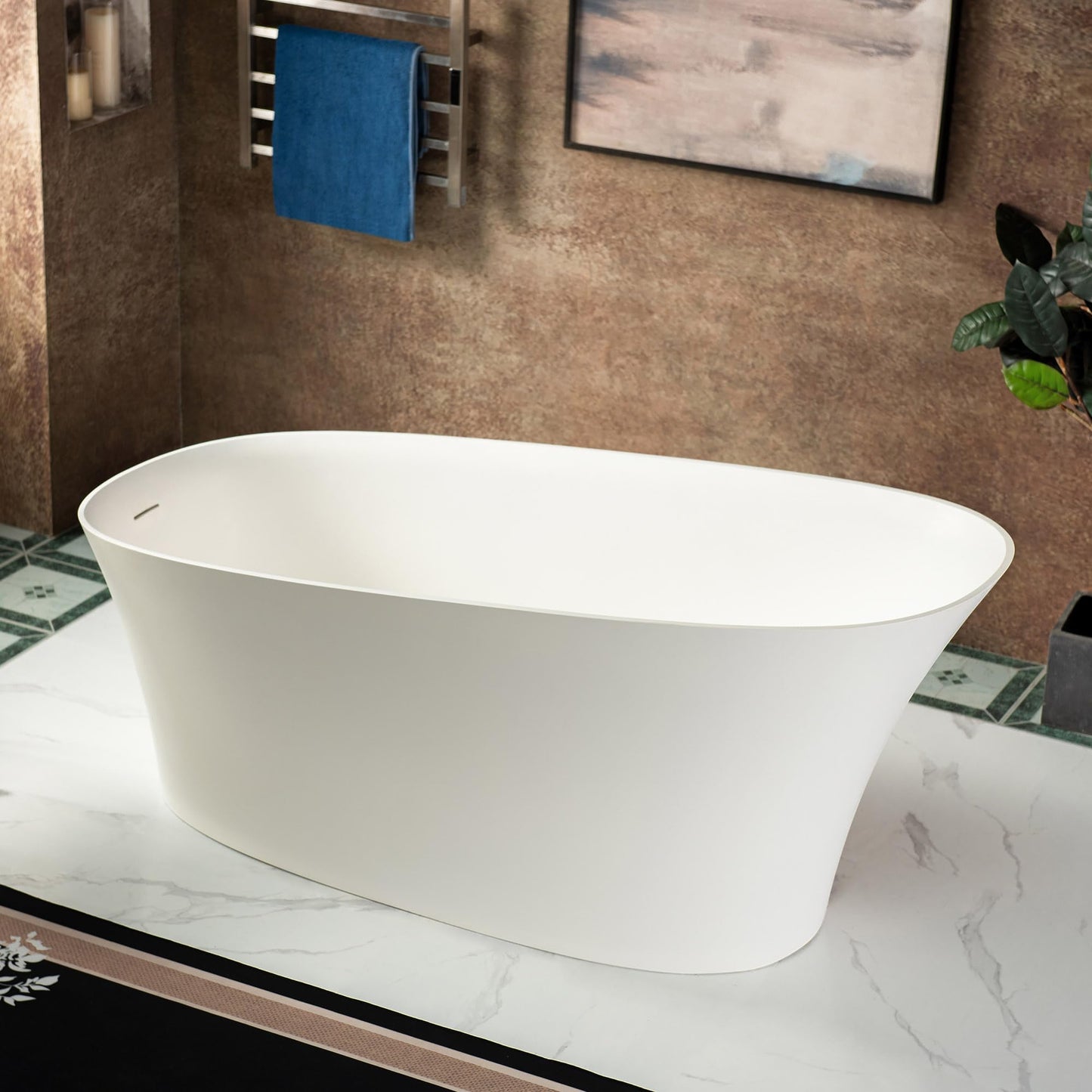 WOODBRIDGE 67 in. x 29.5 in. Stone Resin Luxury Contemporary Solid Surface Freestanding Bathtub in Matte White