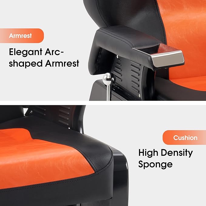 BarberPub Heavy Duty Reclining Barber Chair, All Purpose Hydraulic Salon Chairs for Hair Stylist, Barbershop Salon Tattoo 2688(Orange)