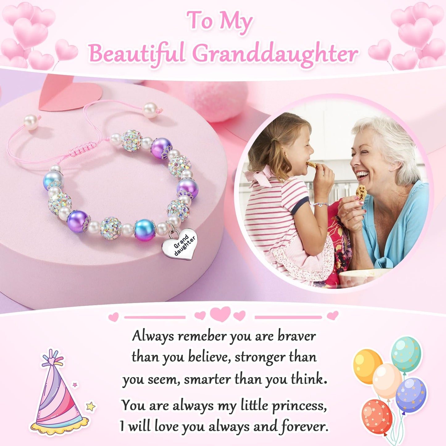 UNGENT THEM Granddaughter Bracelets from Grandma Little Girl Jewelry Valentines Birthday Gifts