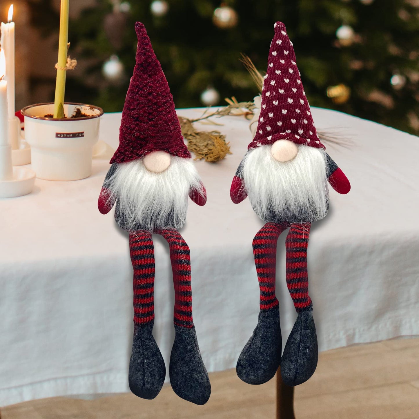 4PCS Needle Christmas Gnome Plush Woven Santa Claus, Handmade, Table Decorations, Home Decorations, Fireplace Decorations, Christmas Decorations (red Long Legs Mixed)