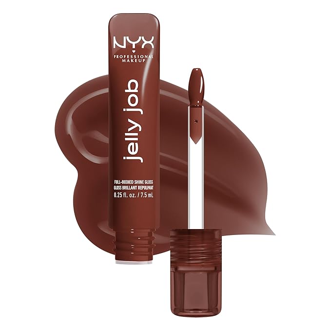 NYX PROFESSIONAL MAKEUP Jelly Job Lip Gloss, Lip Tint Gloss with Full-Bodied, Smoothing, and Hyper-Glossy Shine - Jellybean (Chocolate Brown)