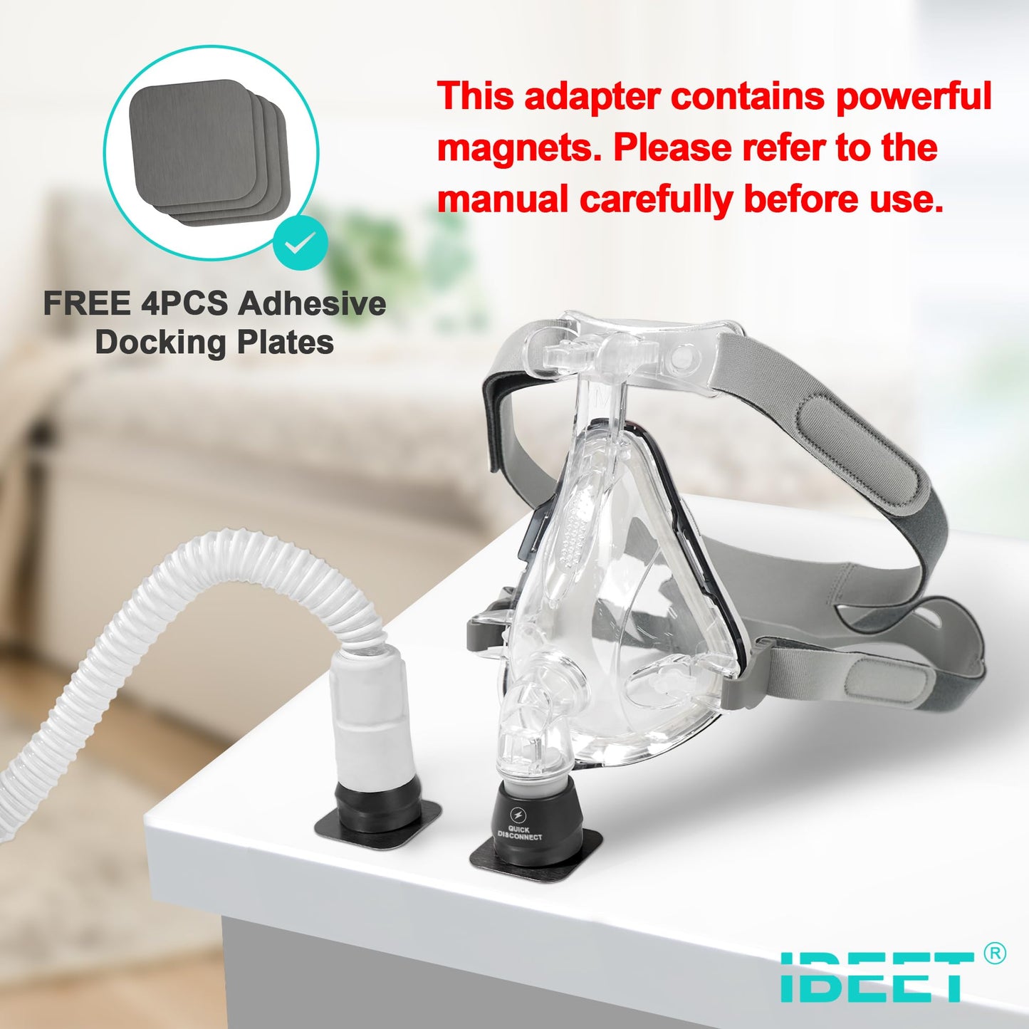 Quick-Release Hose Adapter for Dreamwear - Precise Fit for Better Use, IBEET Universal Quick-Disconnect Tubing Connector w/4 Docking Plates for 22mm Hose & Mask