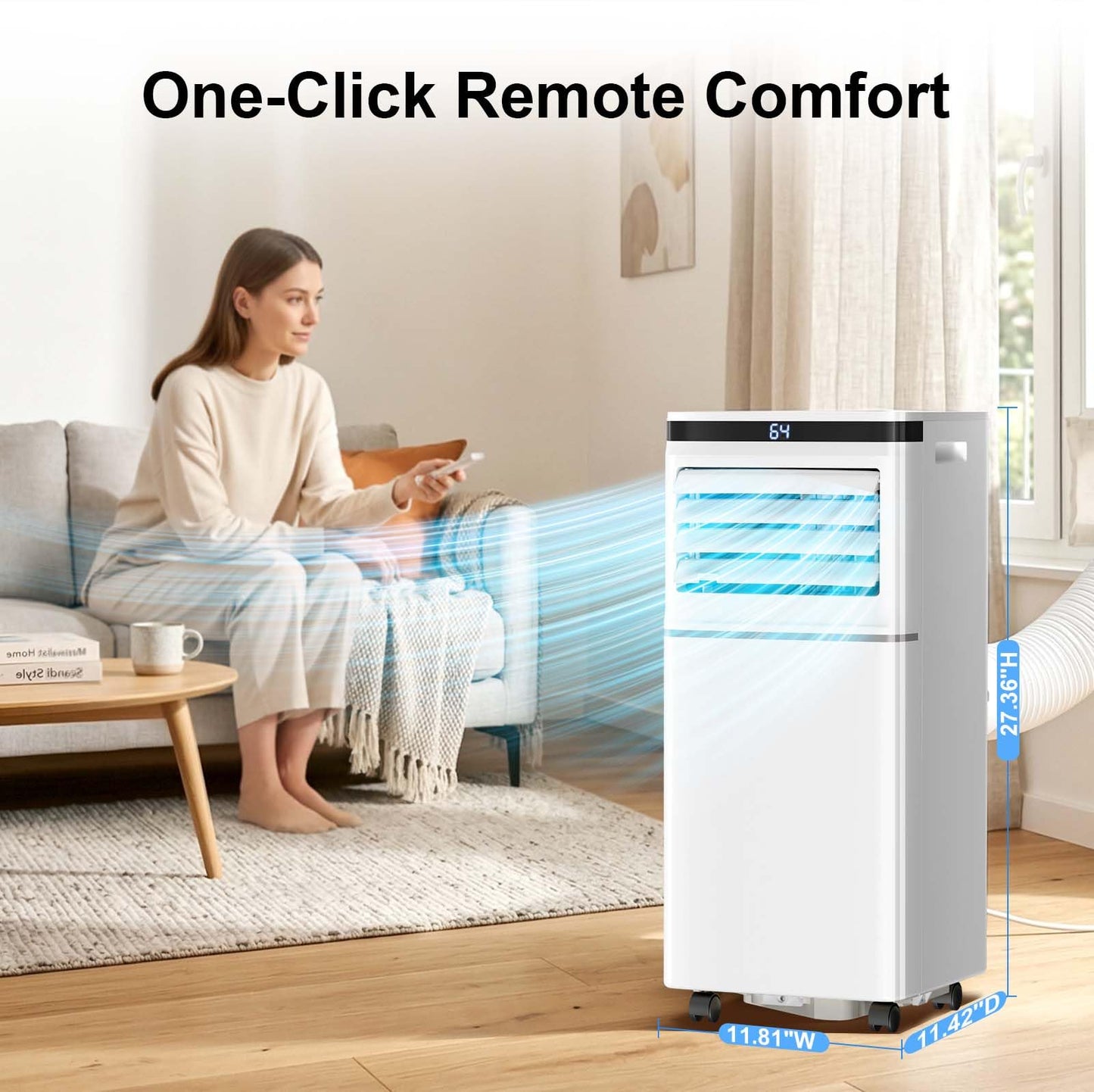 Electactic 8000 BTU Portable Air Conditioner for Bedroom, Quiet 4-in-1 Portable AC Unit with Cooling, Dehumidifier & Fan Modes, Sleep Mode, Remote Control & 24H Timer