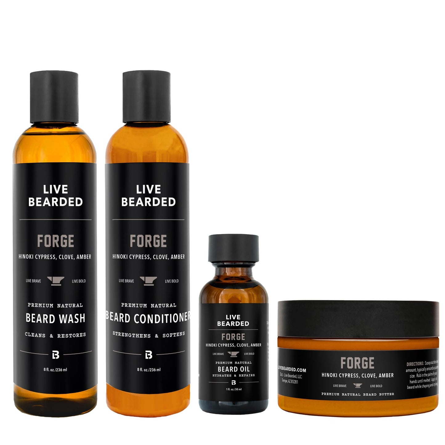 Live Bearded Complete Beard Grooming Kit, Made in the USA with All-Natural Ingredients - Beard Wash, Conditioner, Beard Butter &
