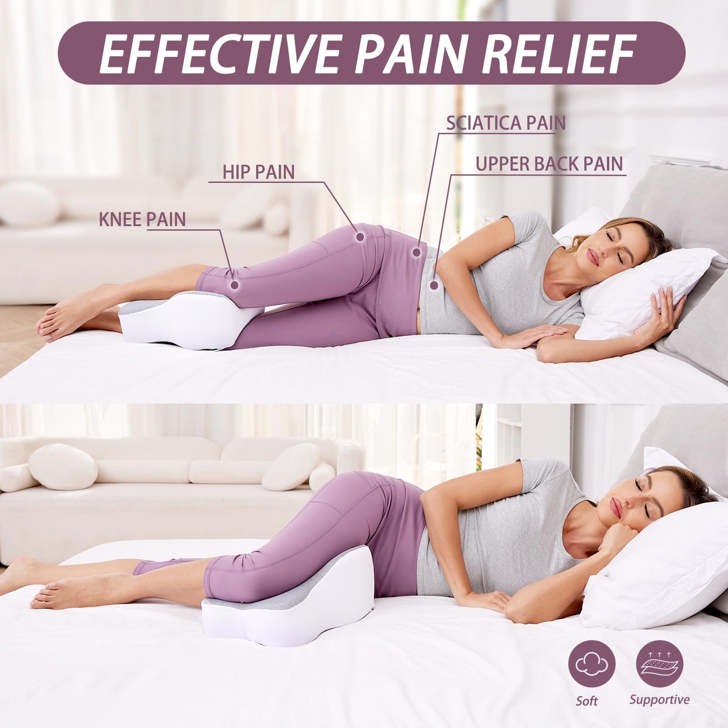 GESTONE Knee Pillow for Side Sleepers,Knee Leg Pillow for Side Sleeping,Back Knee Sciatica Pain Relief Side Sleeping Pillow,Smooth Spine Alignment Pillow