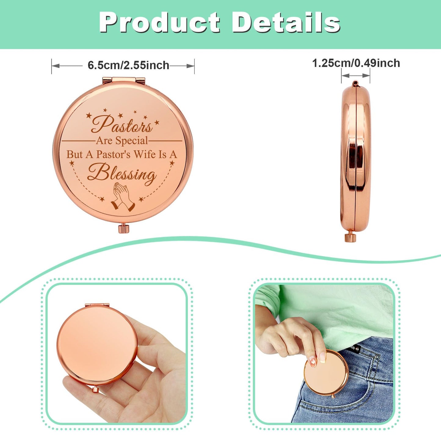 Pastor Wife Appreciation Gifts Thanks You Gift Compact Makeup Mirror for Her Religious Gift for Minister's Wife Inspirational Gi