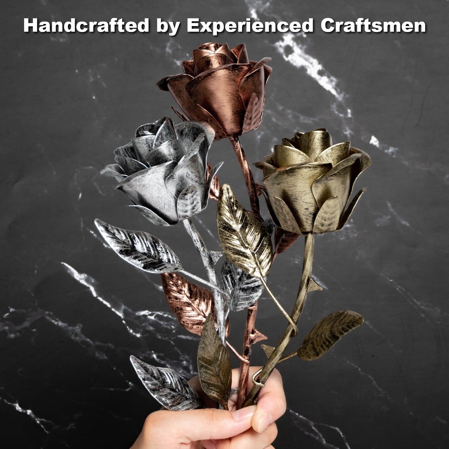 BESZONE 7 Year Anniversary Copper Gift for Her - Metal Rose Copper Gift for Wife 7th Wedding Anniversary for Him Husband Couples, Everlasting Flower 22nd 22 Year Handcrafted Love Stained Artwork