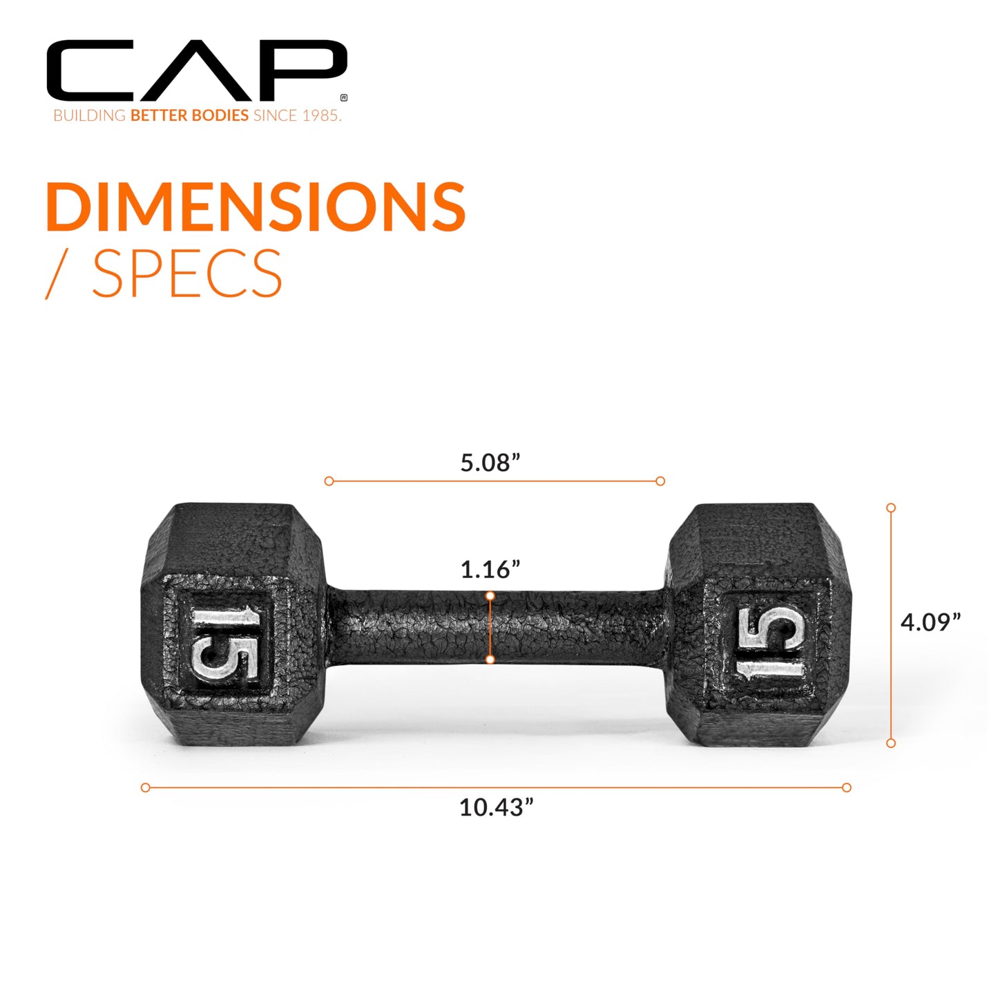 CAP Barbell Cast Iron Hex Dumbbell, Black, Single, 15 lb