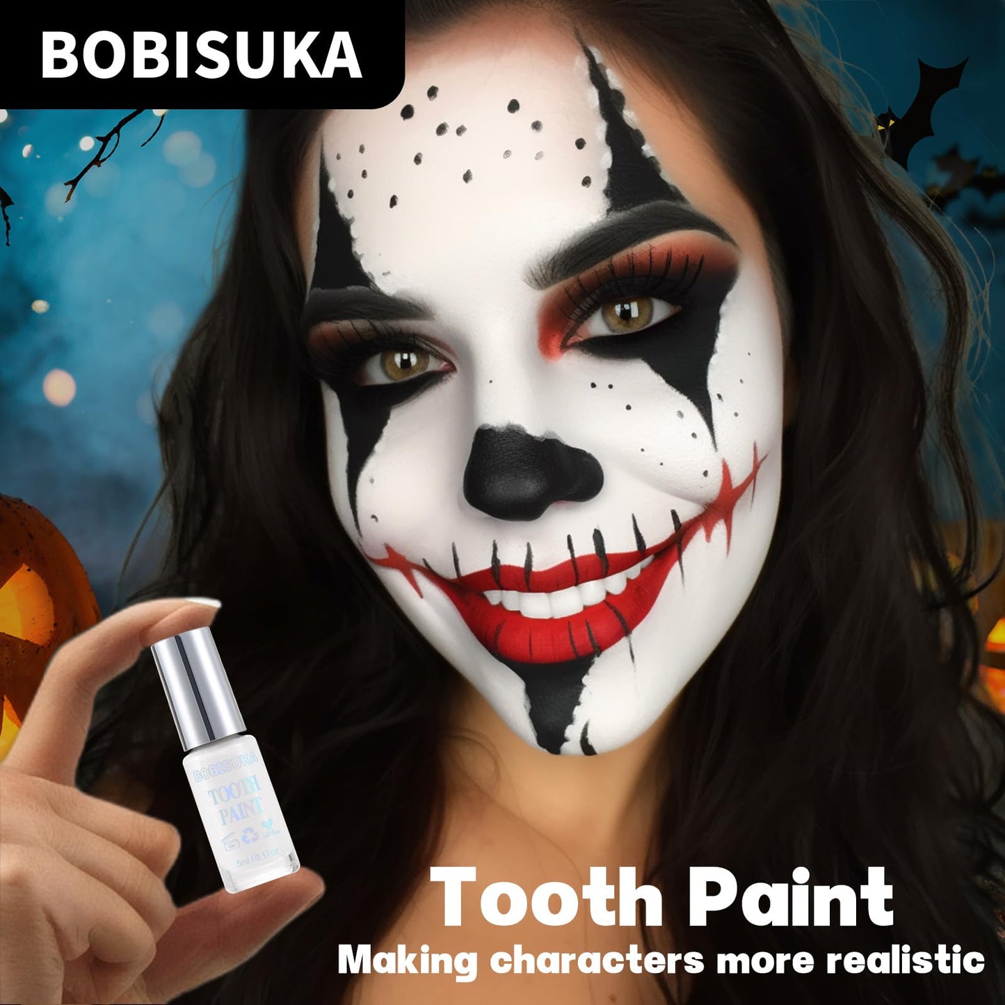 BOBISUKA White Tooth Paint, Instant Bright White Vampiric Tooth Costume - No Streak, Safe, Long Last Tooth Makeup FX Paint, Perf