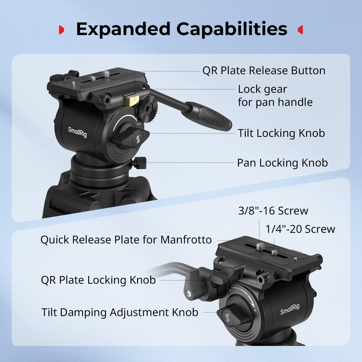 SMALLRIG 73''/185cm Carbon Fiber Heavy Duty Video Tripod, Max Load 10kg (22lbs), Fluid Head with +85° to -78 Tilt Range, Compact Camera Tripod Weight 2.7kg(6lbs), Folded Height 87cm, AD-14-5441