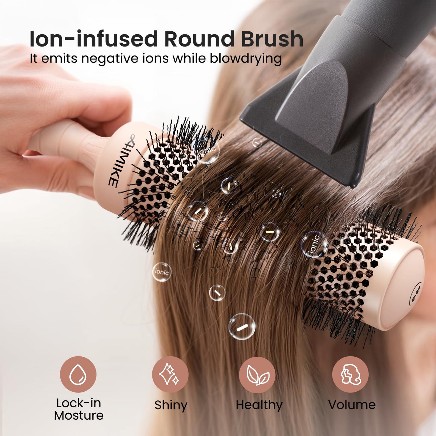 AIMIKE Round Brush for Blow Out, Extra Long Round Hair Brush w/Nano Thermal Ceramic & Ionic Tech, for Blow Drying & Styling, Cur