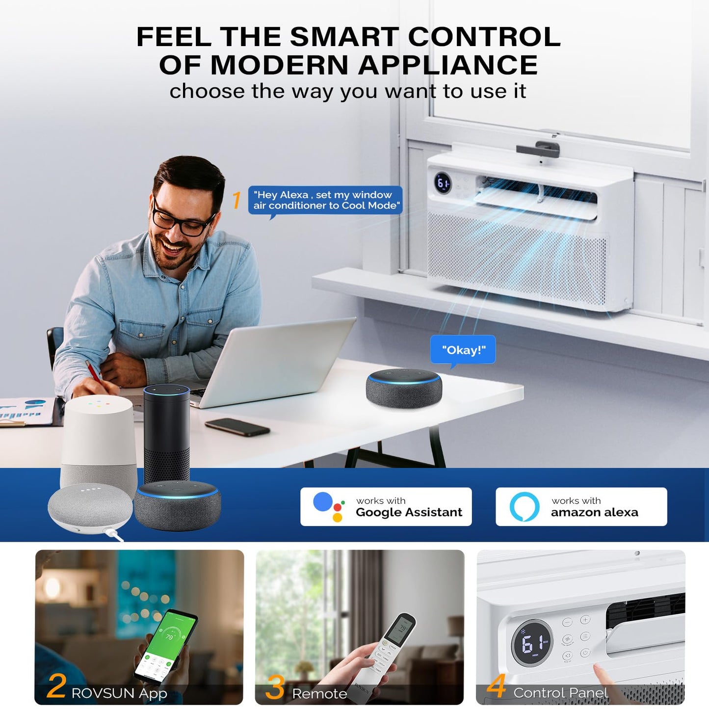 Rovsun 10000 Btu Inverter Window Air Conditioner With Wifi, Energy-Star Window Ac Unit With Remote & App Control, Ultra Quiet De
