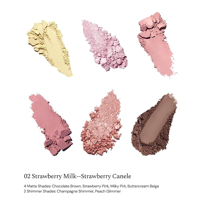 Flower Knows The Sweetie Bear Collection 6-Color Makeup Palette,Pink Eyeshadow with 4 Matte + 2 Shimmer Shades,Blendable Smooth Cute Eye Makeup,0.23 Oz(02 Strawberry Milk)