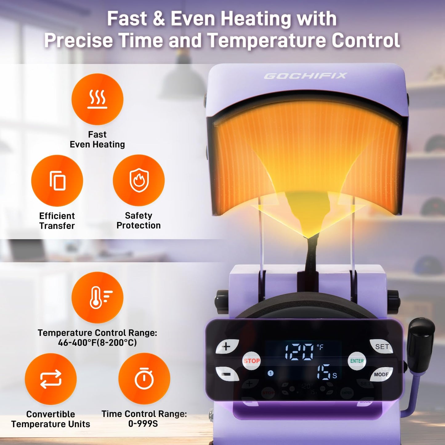 GOCHIFIX Auto Hat Heat Press Machine, Automatic Open/Release, 4 Memory Modes, Precise Temp/Timer Control, 6.54"x3.84"Curved Heat Plate, Hat Stretcher, for Caps, Sublimation, Vinyl, Heat Transfer