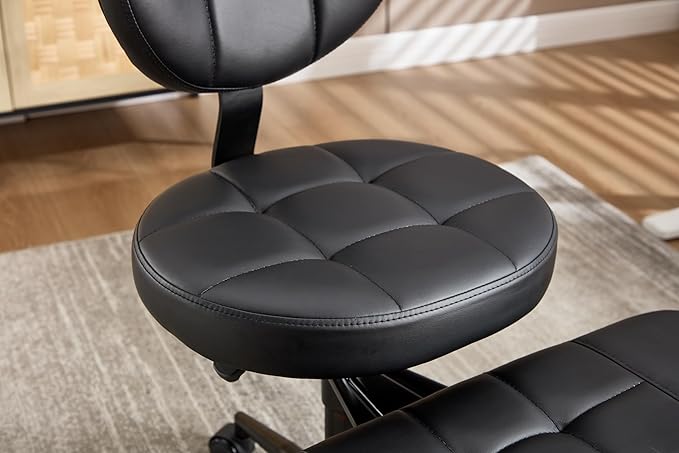 Czoluxo Ergonomic Cross-Legged Kneeling Chair with Wheels - Adjustable Height Yoga Desk Chair with Lumbar Support, Wide Crisscross Chair, Meditation Chair, for Office/Study Room with ADHD (Black)