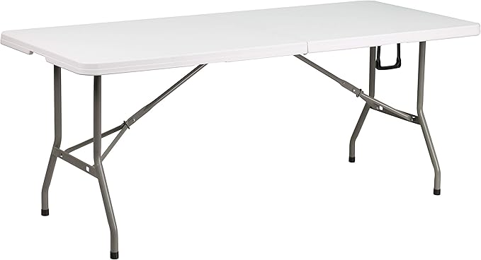 Flash Furniture Elon 6' Rectangular Plastic Folding Event Table with Carrying Handle, Bi-Fold Banquet Table for Indoor/Out...