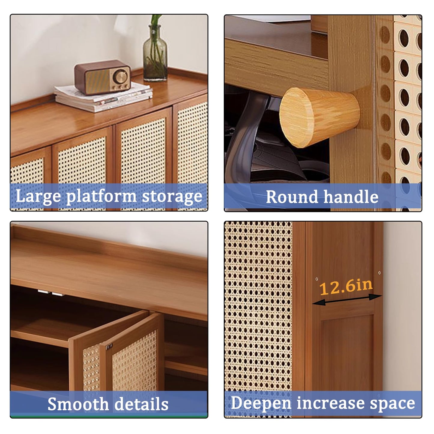 lyvcev Bamboo Shoe Cabinet with Doors, 8-Tier Shoe Rack for Closet, 36-40 Pairs Freestanding Shoe Storage Cabinet for Hallway Living Room (Brown)