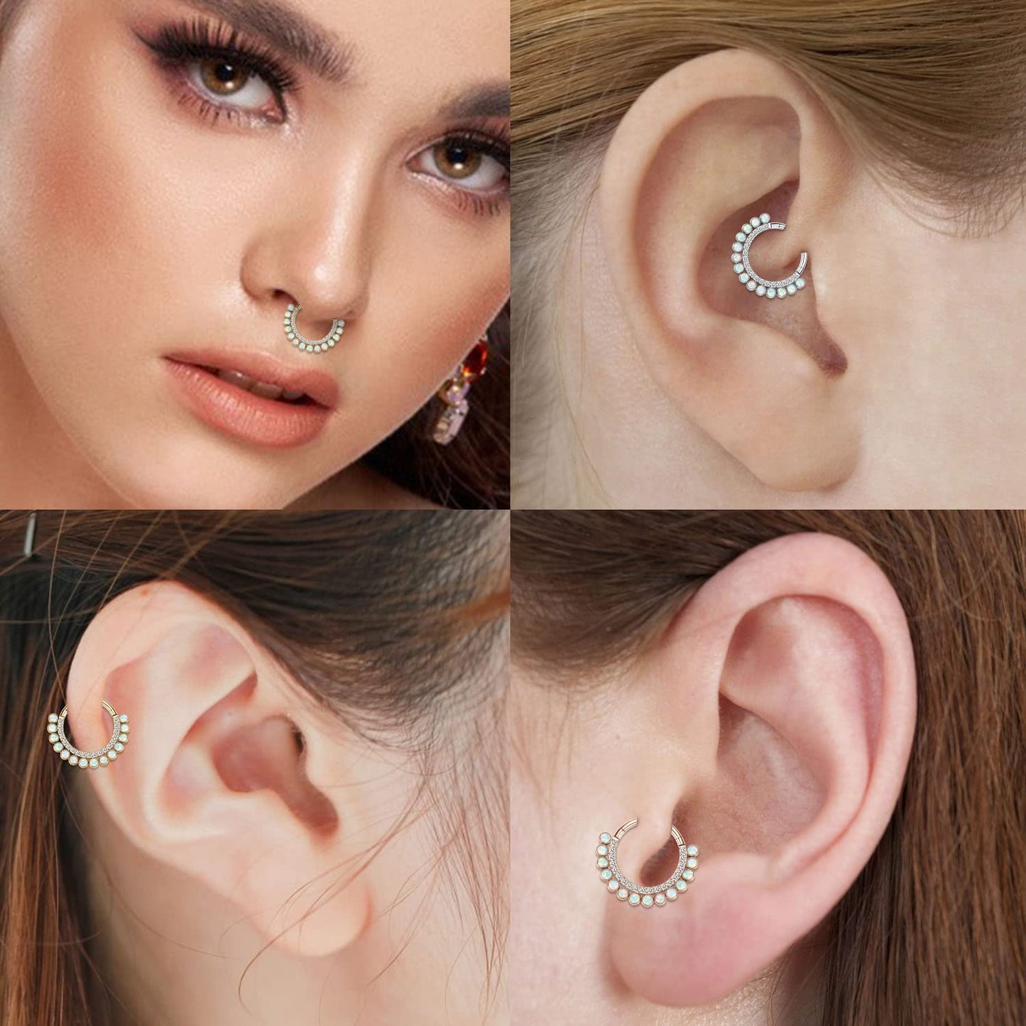 PEAKLINK Septum Jewelry 16G Daith Earrings Surgical Steel Gold Septum Rings Nose Ring Hoop Opal Septum Clicker Ring Daith Pierci