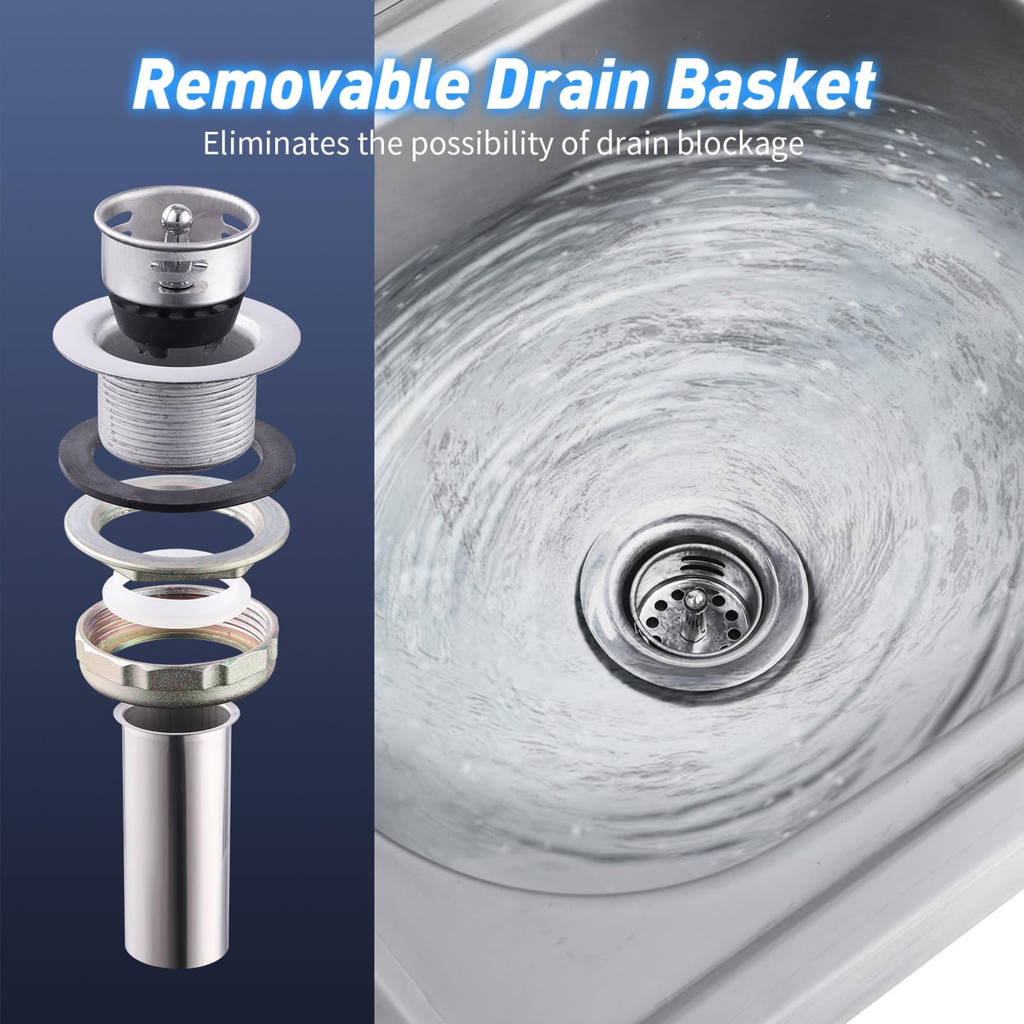 Vexalify Stainless Steel Sink Commercial Wall-mounted Wash Basin With Gooseneck Faucet And Backsplash for Restaurants, Shops, Bars and Homes