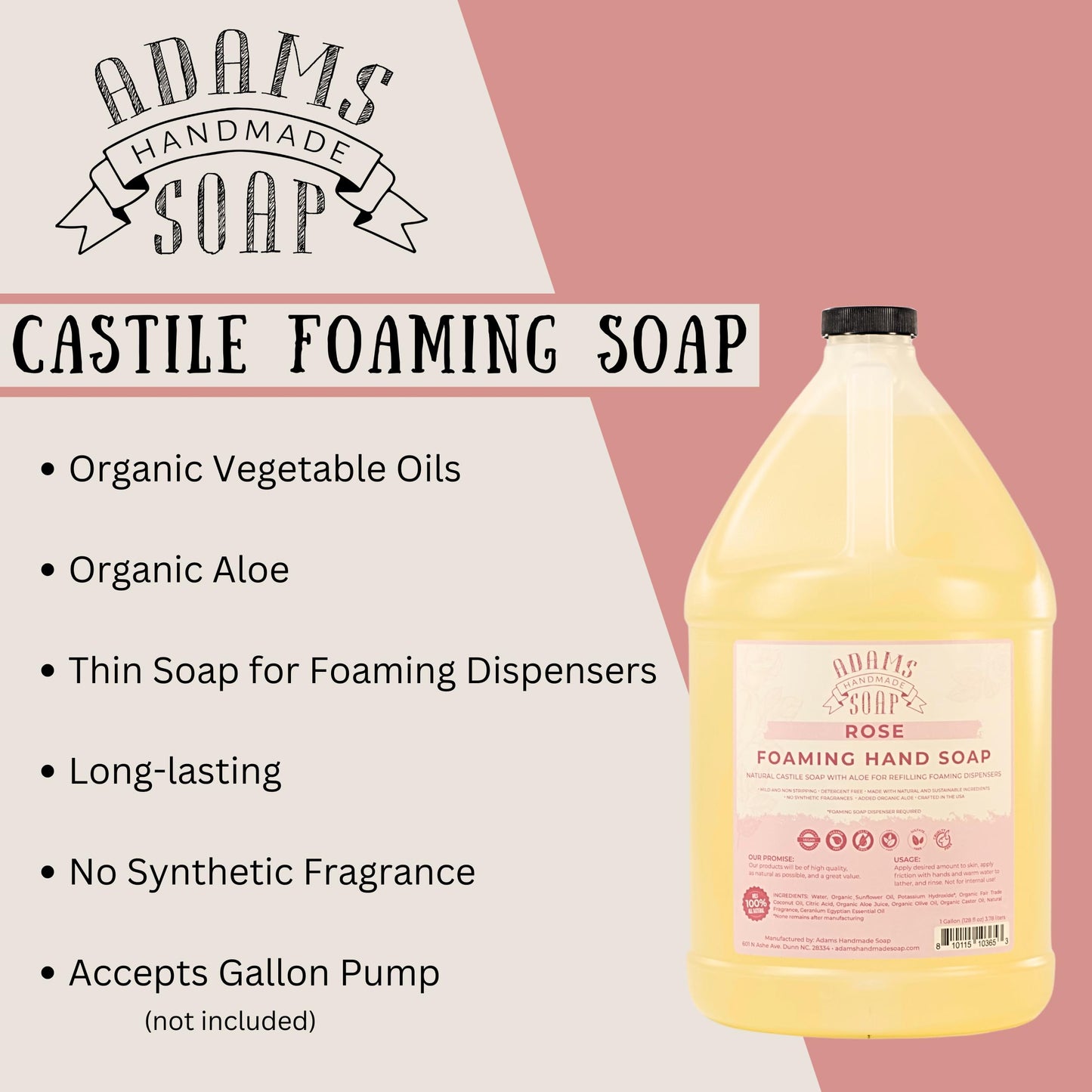Adams Handmade Soap Liquid Foaming Soap 1 Gal - Rose