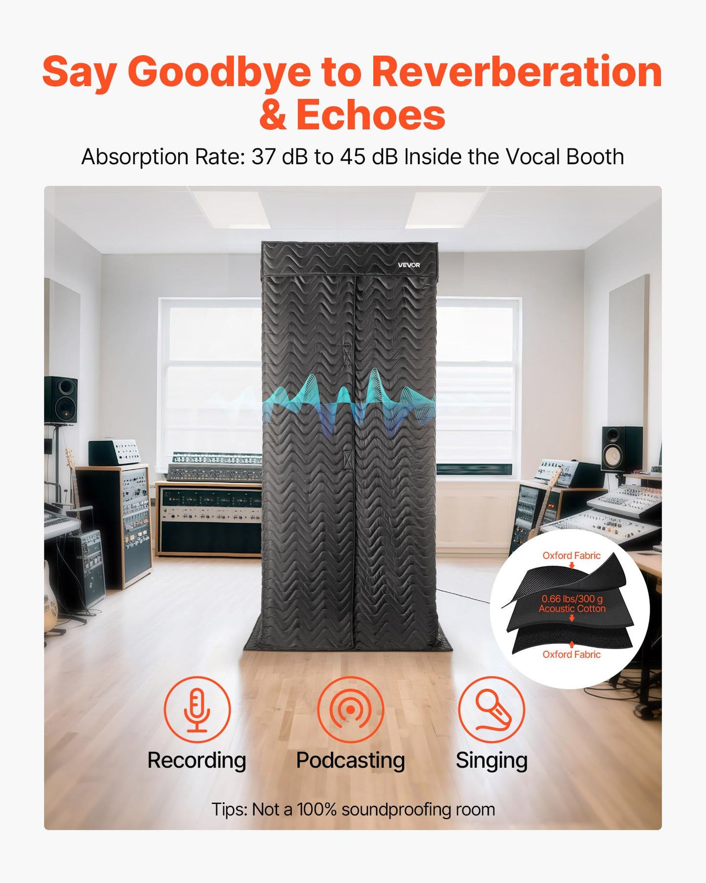 Vevor Portable Vocal Booth, 6.56 Ft Height, Pro-Grade Recording Studio With Travel Bag, Mobile Tablet Stand, Thickened Soundproo