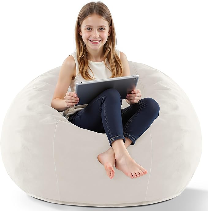 HABUTWAY 2FT Bean Bag Chair, 2' Beanbags Small Bean Bag Chairs with Filling, Teardrop Bean Bag Chair Luxurious Velvet Ultra Soft Fur with Removable Cover (Beige)