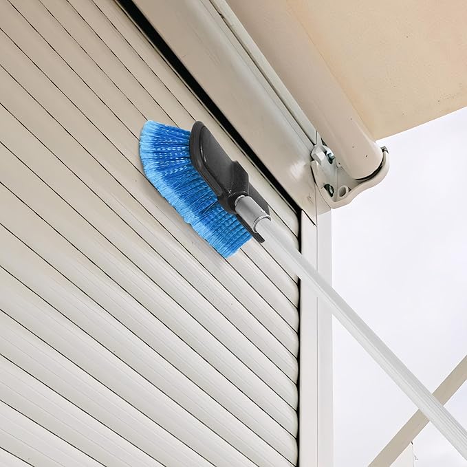 20 FT Exterior House Cleaning Brush Set with 5-12 Foot Telescoping Extension Pole, Soft Scrub Car Wash Brush, Medium Bristle Cleaning Brush and Window Squeegee & Washer
