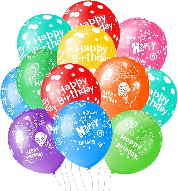 50pcs 12inch Happy Birthday Balloons for Men&Women, Assorted Balloons for Party, Beautiful Flowers Printed Decoration (Bir...